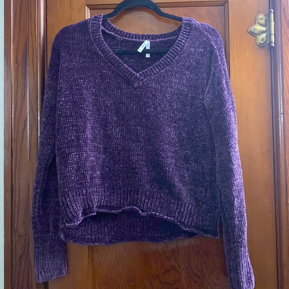 Dark Purple Fuzzy Knit Sweater